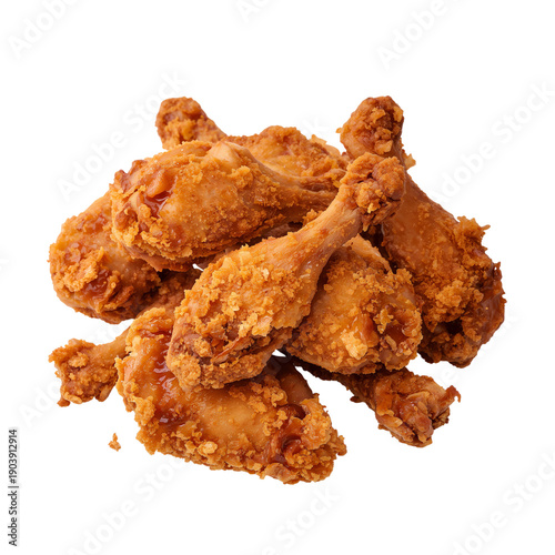 Crispy Fried Chicken Drumsticks Piled on a White Background Ready to Eat