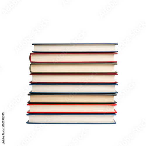 Stacked Books in a Neat Pile Showing Colorful Bindings on a White Background