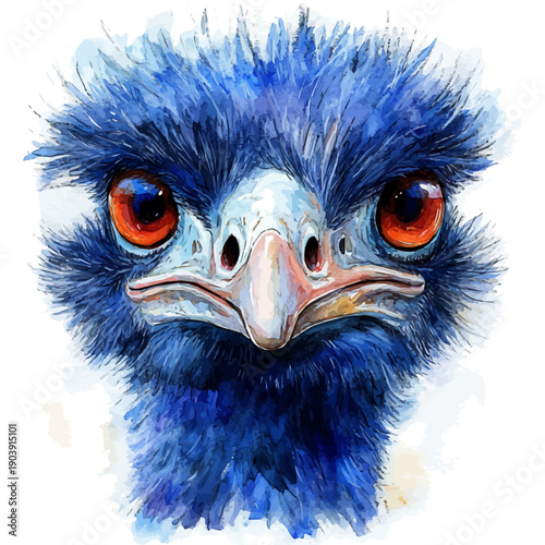 watercolor hand-drawn of Emu, isolated on a white background.