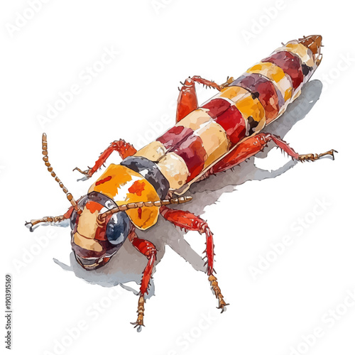 watercolor hand-drawn of Earwig, isolated on a white background.