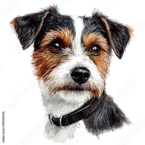 Dog, serene watercolor vector artwork with smooth washes of color and refined textures, isolated on a white background.