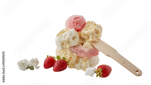 Ice Cream Cone With Two Flavors Served on a White Background in a Simple Bowl