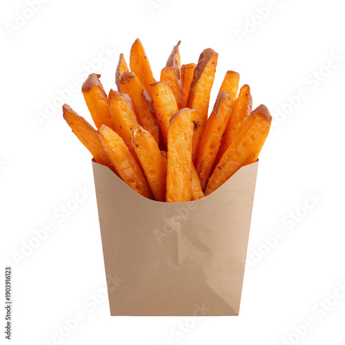 Sweet Potato Fries Served on a White Background With No Other Items Present