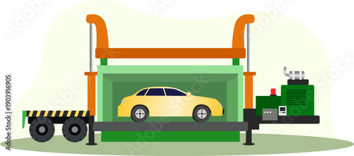 Car crusher machine vector illustration, industrial car crusher for vehicle recycling 