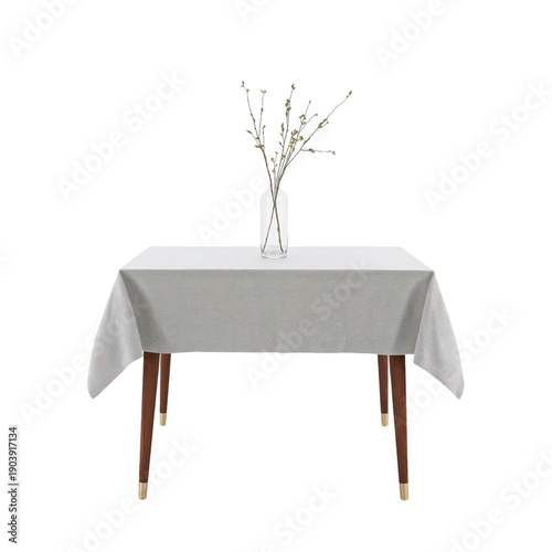 Simple Table With a Vase and Branches Placed on a Clear Surface in a Minimali...