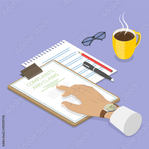 3D Isometric Flat Vector Illustration of Complaint, Claim Document