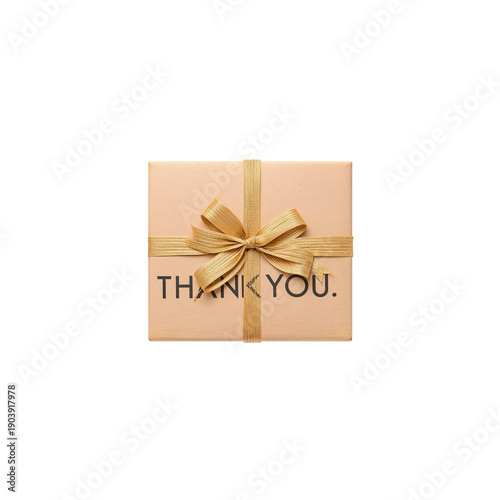 Gift With Thank You Message Wrapped in Brown Paper and Gold Ribbon