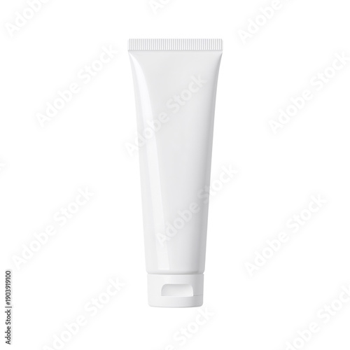 Empty White Tube for Skincare Product With Flip Cap on a Plain Background