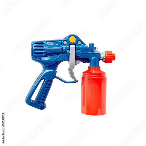 Handheld Spray Gun With Red Container for Painting Tasks in a Workshop Setting