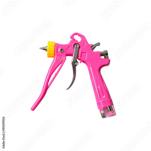 Handheld Spray Gun With Red Container for Painting Tasks in a Workshop Setting