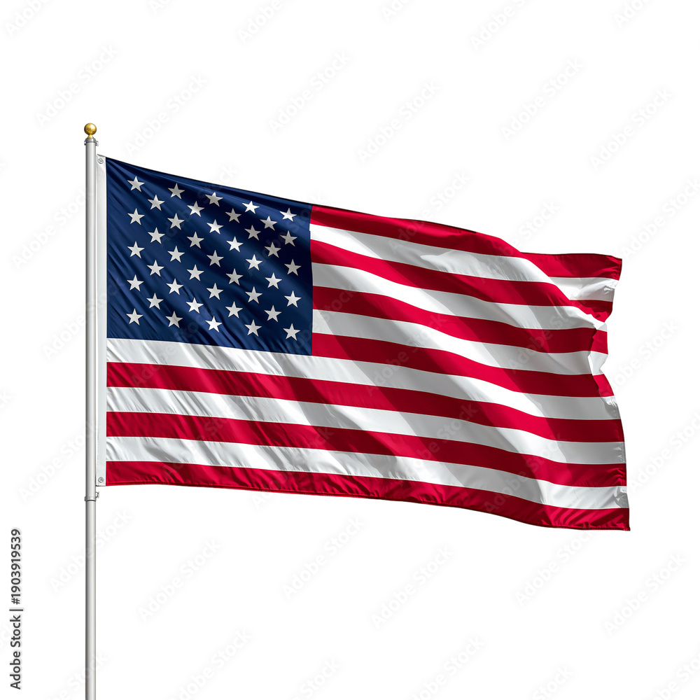 Fototapeta premium Waving United States Flag on a Flagpole During the Day With Blue Sky