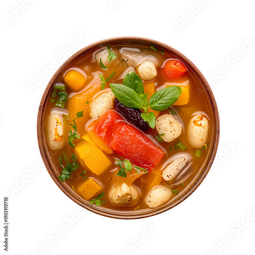 Delicious Vegetable Soup With Various Ingredients in a Bowl on a White Backgr...