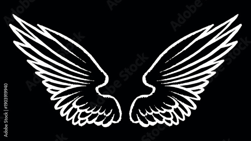 Grunge angel wings. street art style drawing. brush drawn elements. Can be used as bird, devil or creature wings. Symbol of freewill peace and heaven.