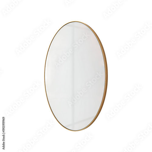 Round Mirror With a Simple Black Frame on a White Background in a Modern Setting