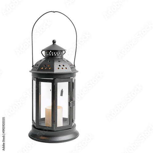 Lantern Stands on a Table During the Evening in a Cozy Room With Warm Light F...