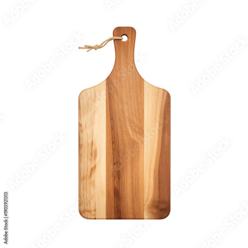 Wooden Cutting Board With Handle Placed on a Neutral Surface in a Kitchen Env...