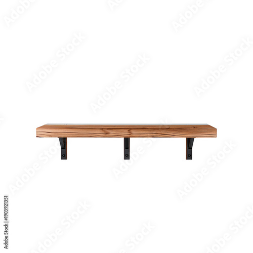 Wooden Shelf Mounted on Black Brackets in a Simple Room Setting