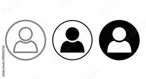 Generic User Profile Icons in Circle Frames Outline Solid Black White Background