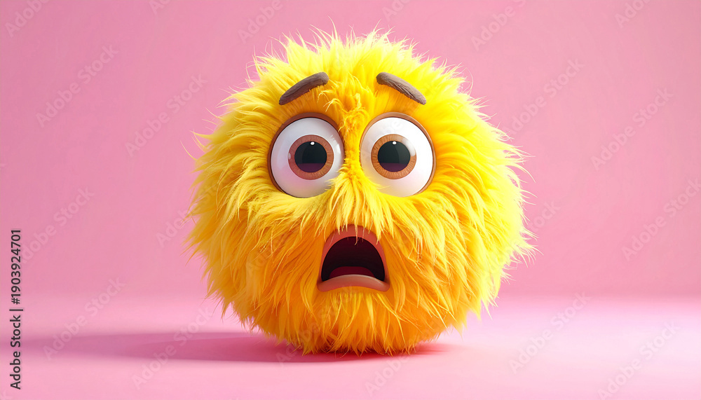 Fototapeta premium fluffy emoji covered with soft yellow fur, realistic fibers, cozy pastel lighting.