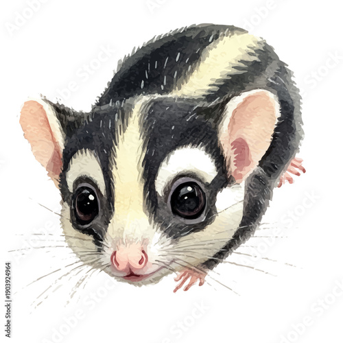 Sugar Glider, high quality watercolor, isolated on a white background, vibrant details.