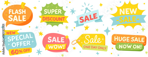 Sale promotion, set of promo stickers, Promotion poster template super, sale banner,  vector illustration for web, posters and social media