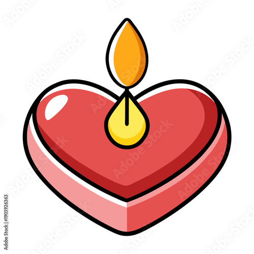 A heart-shaped candle with a flame on top, designed as a flat vector graphic on transparent background