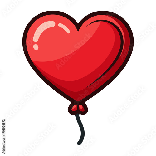 A shiny red heart balloon on transparent background