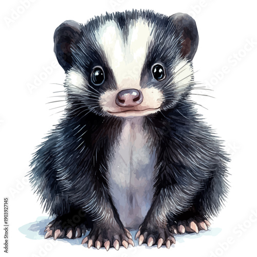 watercolor painting of Pet Skunk graphic, isolated on a white background.