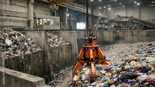 Huge trash bunker in a material recovery or sorting plant