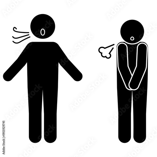 深呼吸（吸う・吐く）を表した人物ピクトグラムセット