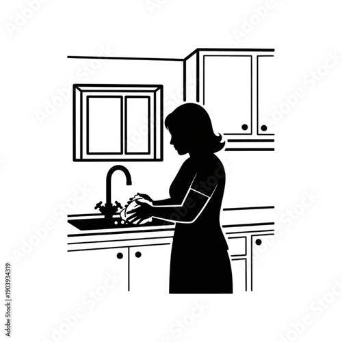 Woman Washing Her Hands Under Faucet isolated on transparent background.
