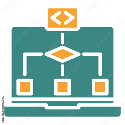 Algorithm Flow Dual Tone Color Icon, Mini Illustration For Modern Concept, Ui, Ux Web And App Development. Related To Seo And Online Marketing.