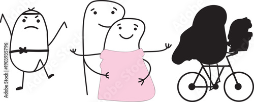 Minimalist doodle characters imitating iconic movie poses