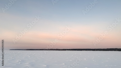 Pastel Pink Sky Gradient Background with Snowy Horizon and Copy Space