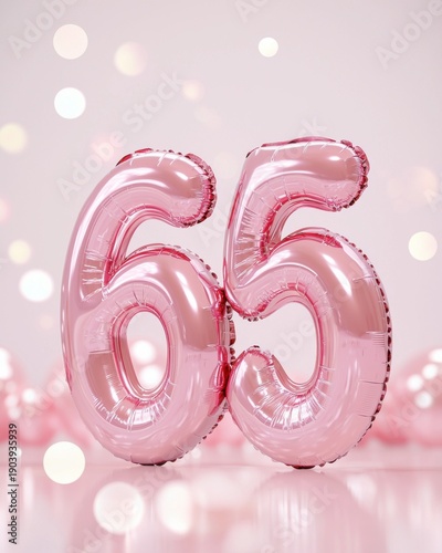 Pink Balloon Numbers Decorate 65th Birthday Celebration Event