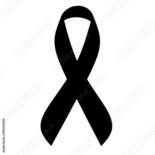 Black ribbon silhouette or badge icon. Black Ribbon with Death, Mourning and Terror Vector Design.