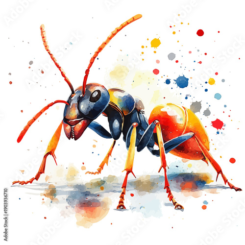 Ant, watercolor illustration featuring playful movement and lively expressions, isolated on a white background.