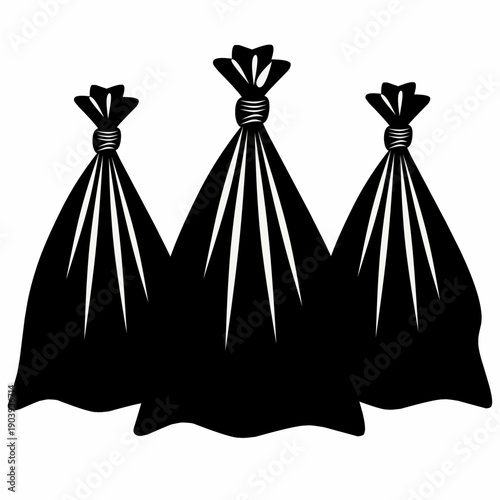 City trash bag waste disposal in silhouette vector illustration. Street trash bag safe trash vector illustration on white background.