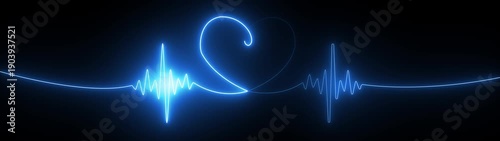 Neon heartbeat line animation with love icon. Heart Line, Heart rhythm, heart beat pulse. Abstract heart beats , heartbeat line neon light heart rate display screen medical, valentine day concept