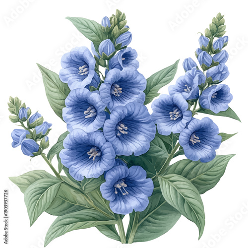 Angelonia Branch, watercolor illustration featuring playful movement and lively expressions, isolated on a white background.
