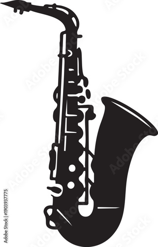 Alto Saxophone Side Profile Silhouettes Isolated on White Background