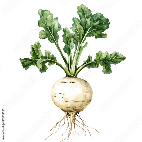 Turnip Root High Quality, watercolor clipart showing delicate textures and whimsical forms, isolated on a white background.