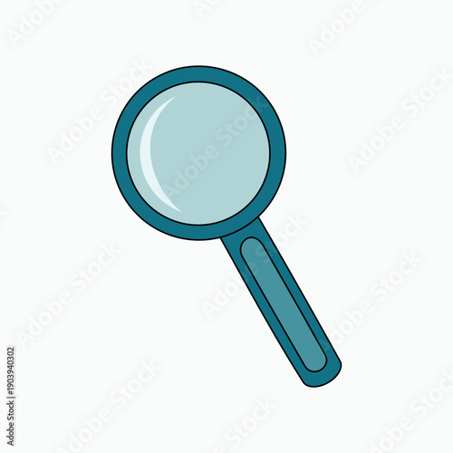 Blue magnifying glass or lupe with handle. Zoom tool. Hand drawn vector illustration isolated on white background, modern flat cartoon style.