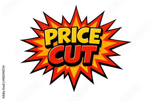 Price cut graphic with bold comic style text in explosive design