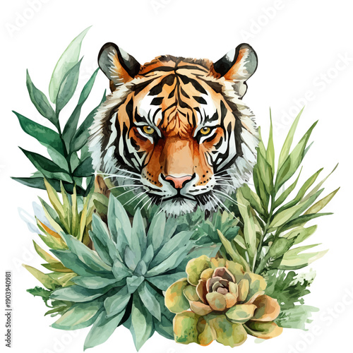 Tiger Jaw Succulent High Quality, watercolor illustration featuring soft shadows and luminous, isolated on a white background.