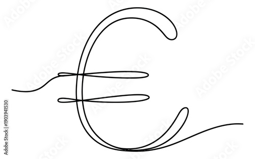 Minimalist continuous line art illustration of euro symbol depicting modern financial concepts for global economy design