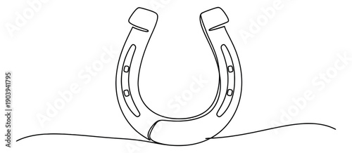 Continuous line art illustration of a horseshoe depicting a lucky charm for equestrian and western designs