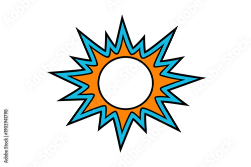 Vibrant starburst design with orange and blue spiked outline