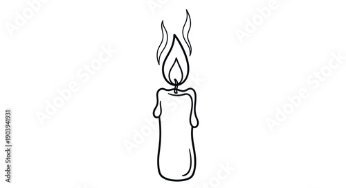 Hand drawn line art illustration of a candle depicting a flickering flame for celebration and remembrance