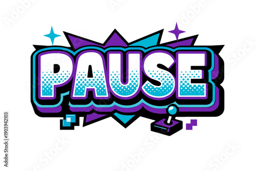 Retro pause icon with joystick and vibrant colors